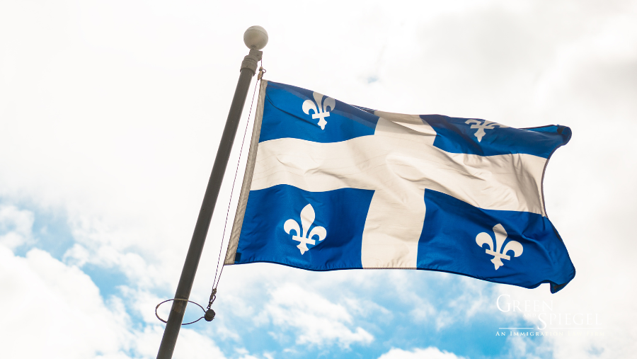 Quebec flag blowing in wind